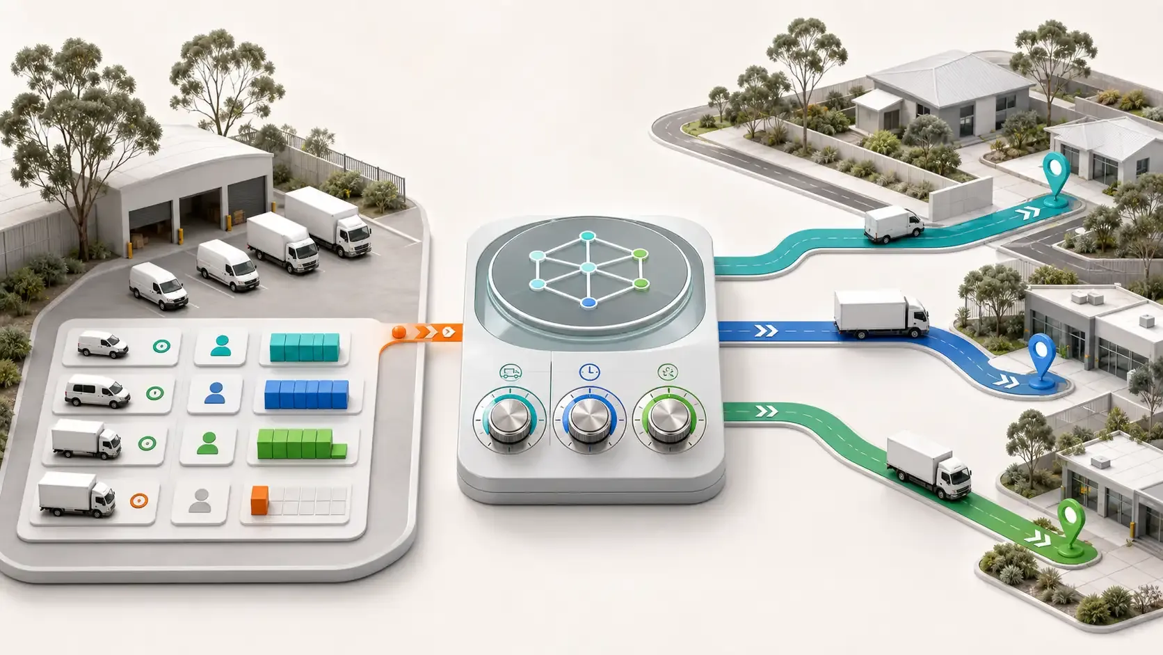 Australian delivery operation connecting fleet vehicles, dispatcher decisions and active routes to control delivery costs.