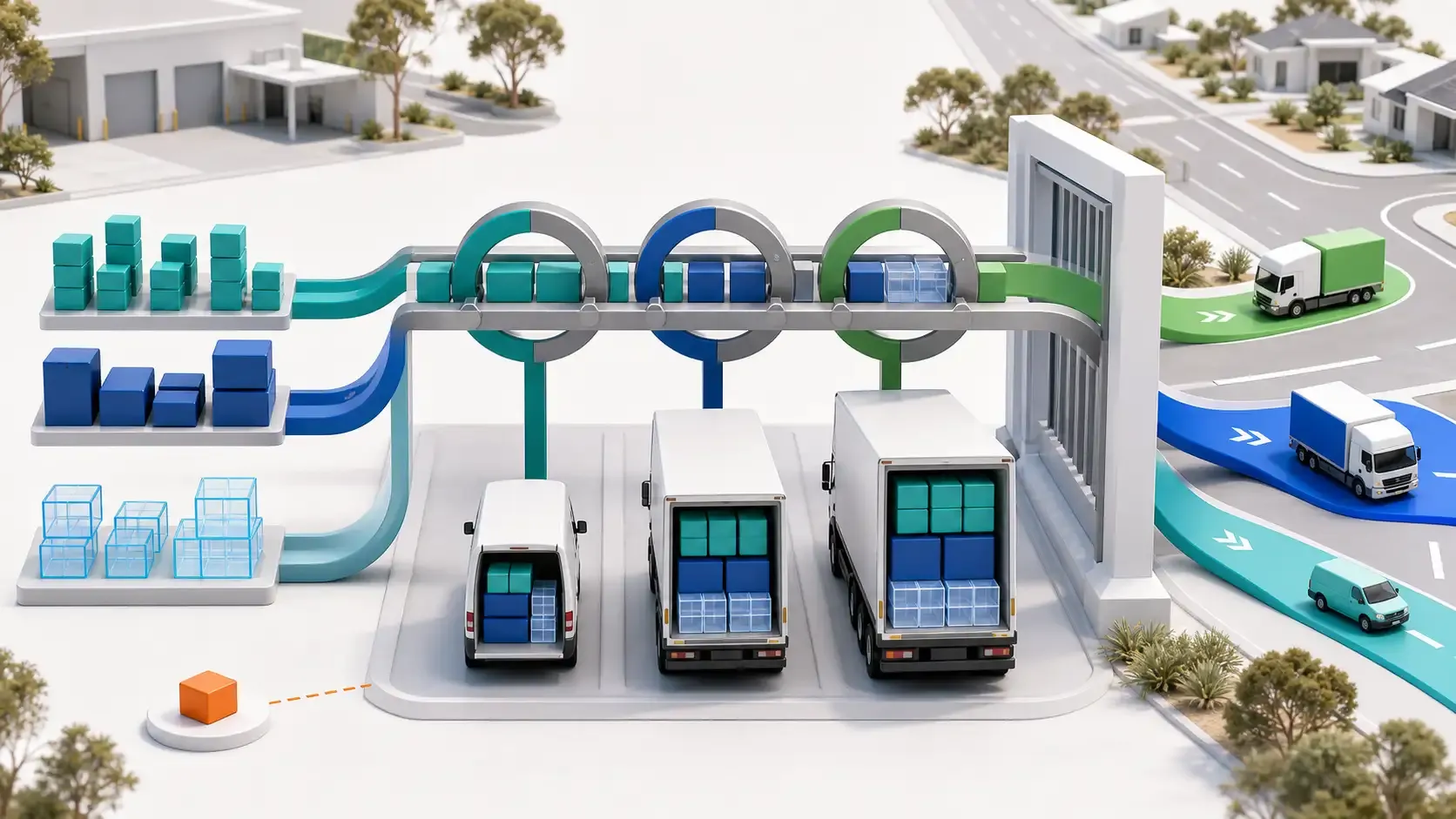 Australian delivery fleet using item, weight and volume capacity data to match delivery loads with suitable vehicles and dispatch routes.