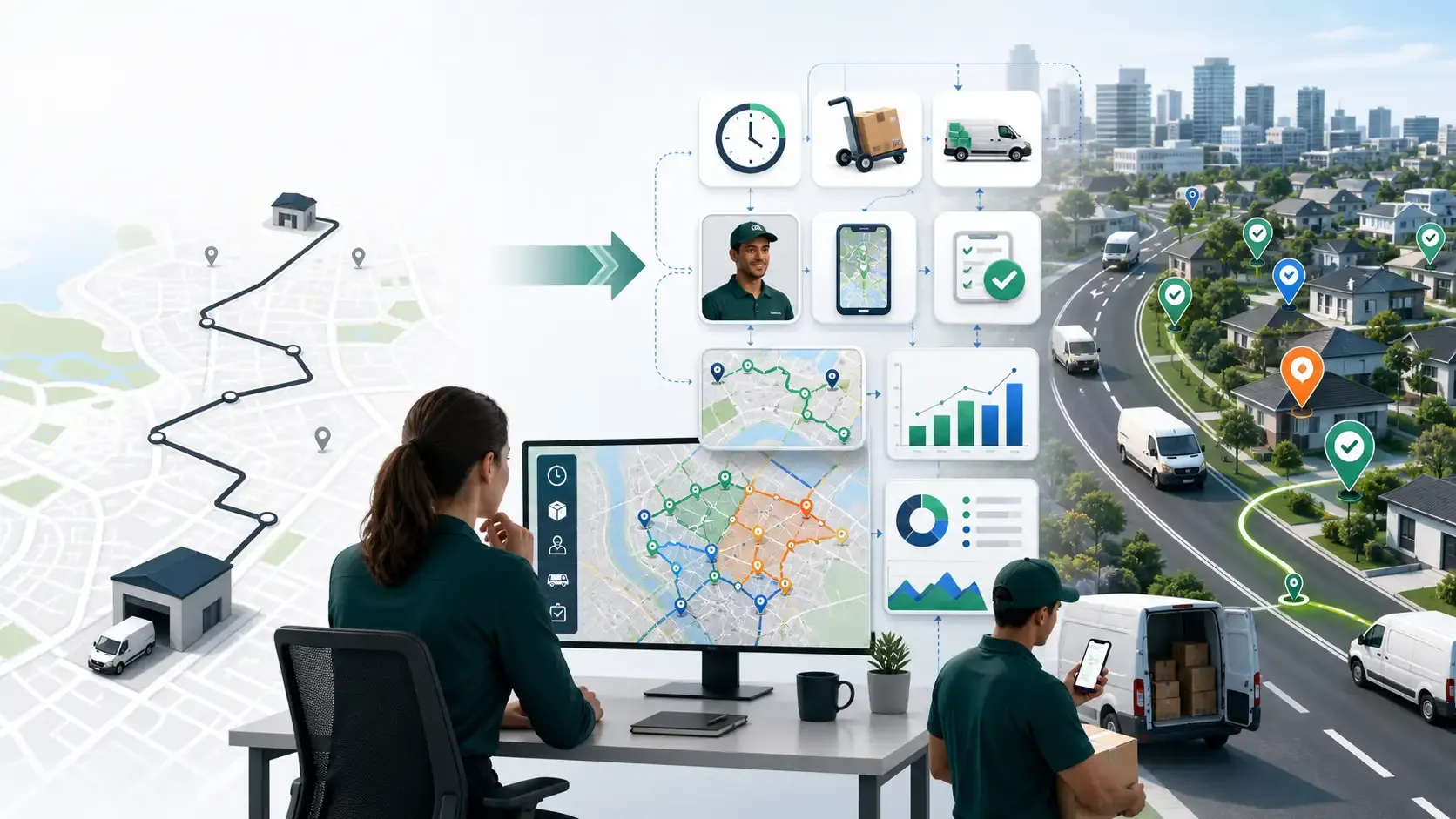 Australian last-mile delivery team comparing a simple shortest-path map with a full route optimization workflow.
