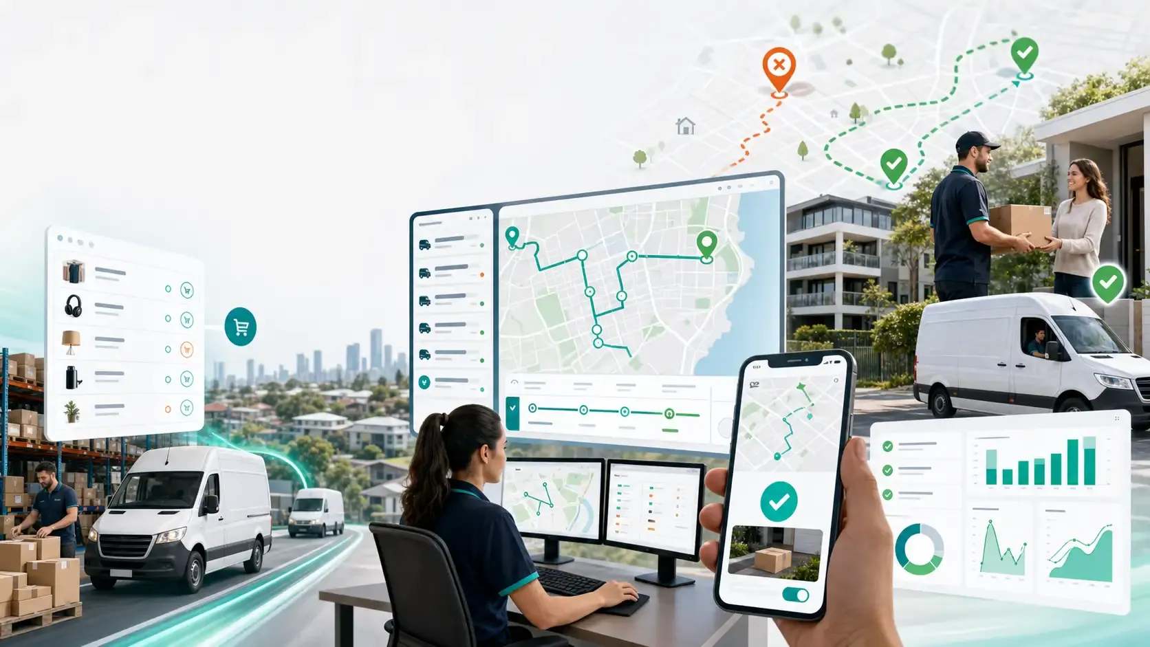 Australian ecommerce delivery team using route planning, driver app context, proof of delivery, and reports to reduce failed deliveries.