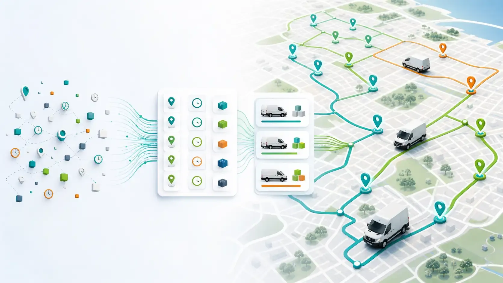 Clean delivery data flowing into optimized last-mile delivery routes on a modern Australian city map.